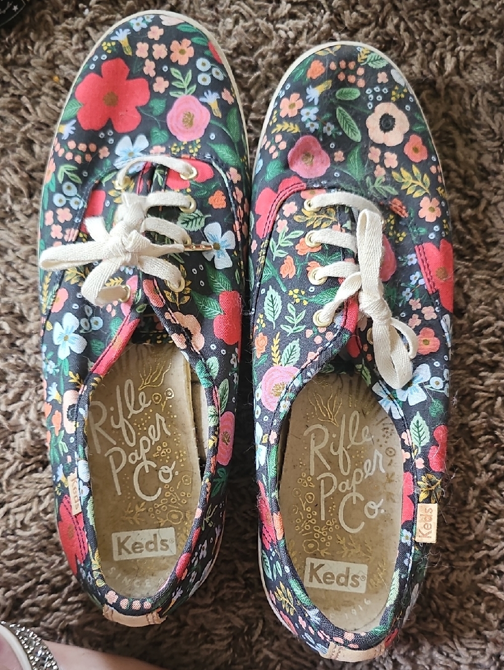 Keds Kids Floral Canvas Sneakers - Black with Pink, Red, Green